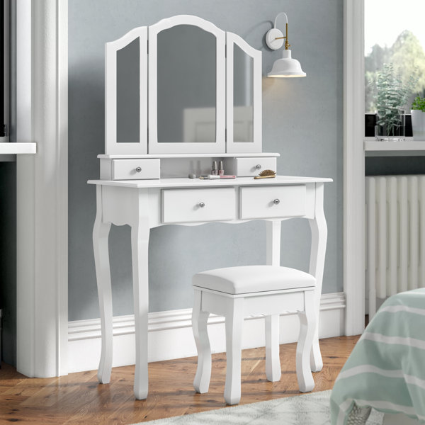 Lily Manor Amani Large Dressing Table Set with Mirror & Reviews